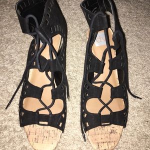 Black Tie Up Wedge Heels